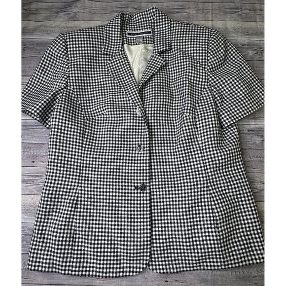 Amanda Smith Black & White Gingham Short Sleeve Blazer Size 14 - Picture 5 of 9